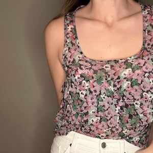 Express Floral Pink and Green Sleeveless Tank Top